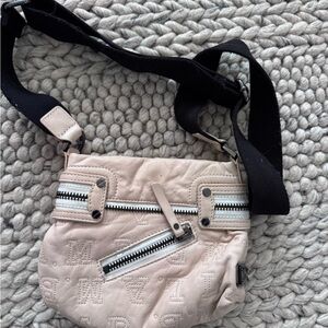 L.A.M.B. Beige Crossbody Bag with Black Strap